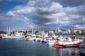 Small boats in Hafnafjordur fishing harbour, Iceland.